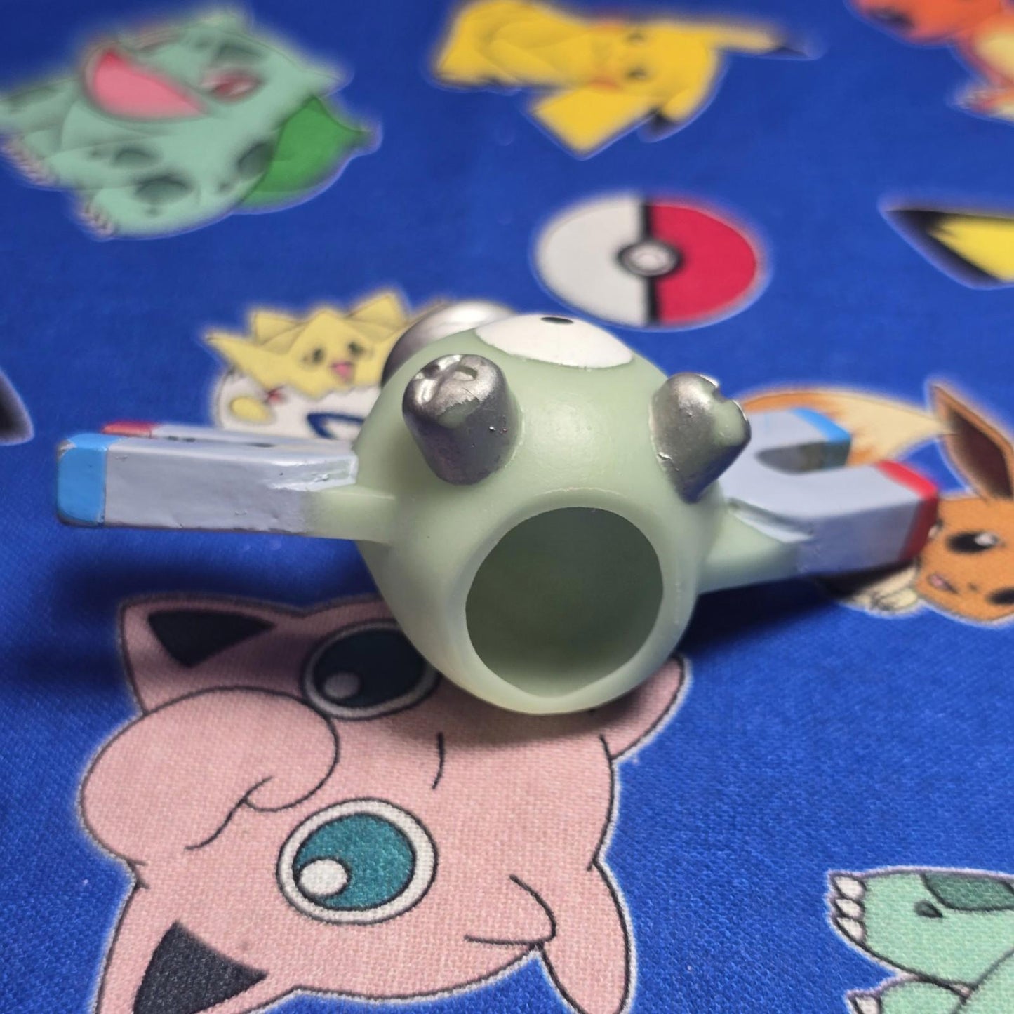 Pokemon Magnemite Green Figure Finger Puppet 1997 Bandai Nintendo PVC Vintage US