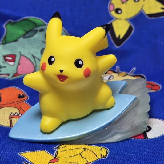 Pokemon Pikachu Surfing Blue Figure Finger Puppet 1997 Bandai Nintendo Vintage