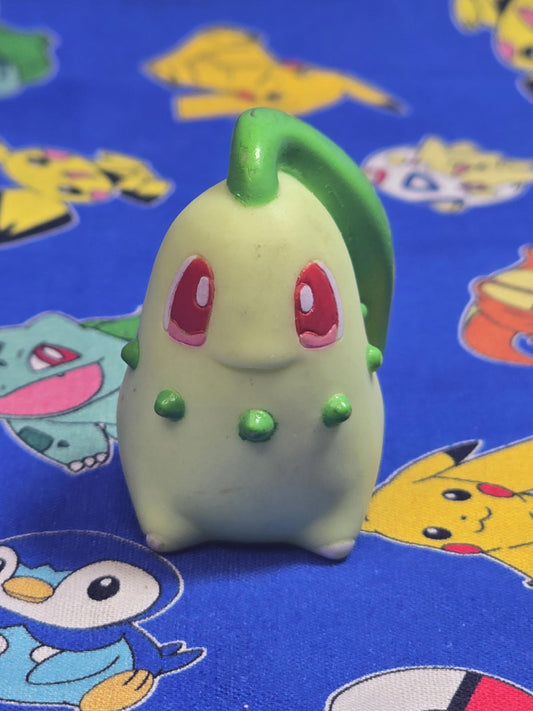 Pokemon Chikorita Figure Finger Puppet 1999 Nintendo Bandai PVC Vintage Japan US