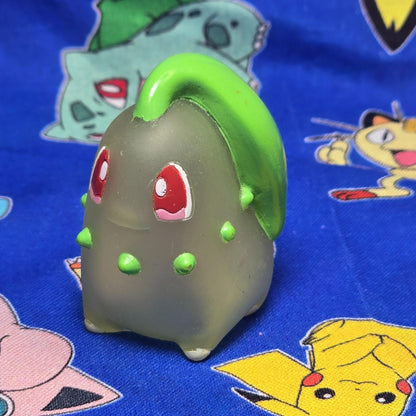 Pokemon Chikorita Clear Figure Finger Puppet 1999 Nintendo Bandai PVC Vintage