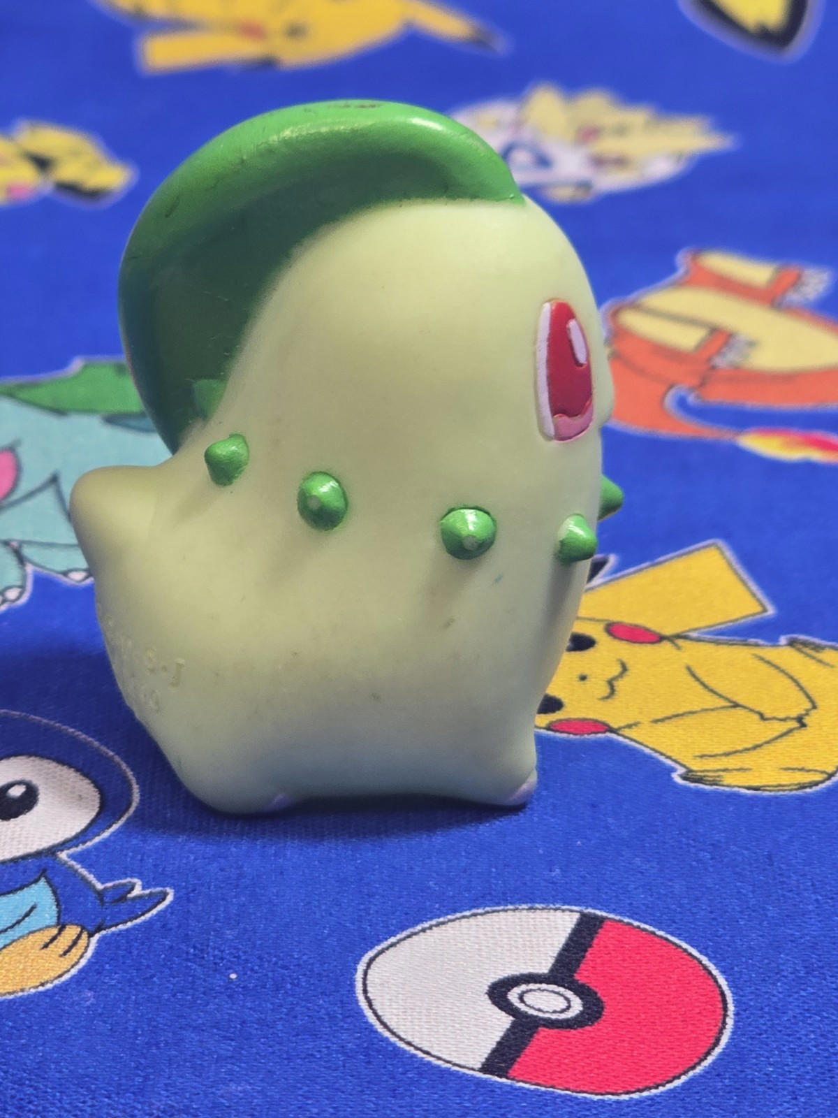 Pokemon Chikorita Figure Finger Puppet 1999 Nintendo Bandai PVC Vintage Japan US
